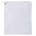 Velour Hemmed Golf Towel w/ Upper Left Hook & Grommet (White Embroidered)